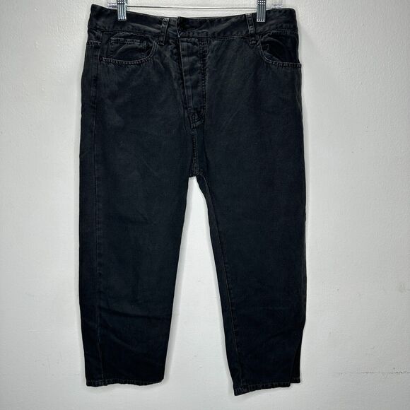 Nili Lotan Muted Black Drop Crotch Button Front Cropped Denim Jeans Size 6 - Picture 14 of 14